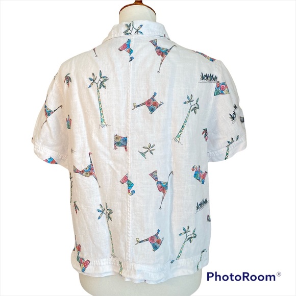 Chicos 100% Linen Vintage Button down Jungle Print Blouse Size M - Picture 3 of 4